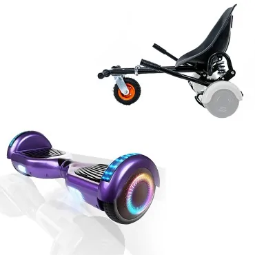 Hoverboard Paket Go-Kart, Schwarz, mit Doppelaufhängung, 6.5 zoll, Regular Purple PRO 2Ah, für Kinder und Erwachsene