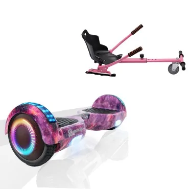 6.5 Zoll Hoverboard mit Standard Sitz, Regular Galaxy Pink PRO, Standard Reichweite und Rosa Hoverboard Sitz, Smart Balance