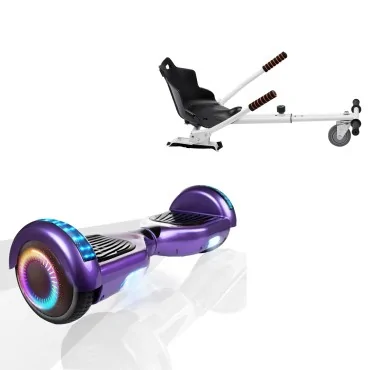 6.5 Zoll Hoverboard mit Standard Sitz, Regular Purple PRO, Maximale Reichweite und Weiss Hoverboard Sitz, Smart Balance