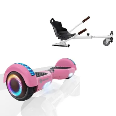 6.5 Zoll Hoverboard mit Standard Sitz, Regular Pink PRO, Maximale Reichweite und Weiss Hoverboard Sitz, Smart Balance